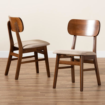 Sand Fabric Upholstered and Walnut Brown Finished Wood 2-Piece Dining Chair Set