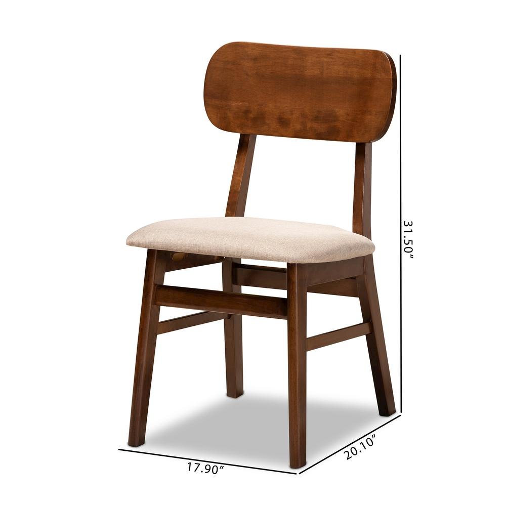Sand Fabric Upholstered and Walnut Brown Finished Wood 2-Piece Dining Chair Set