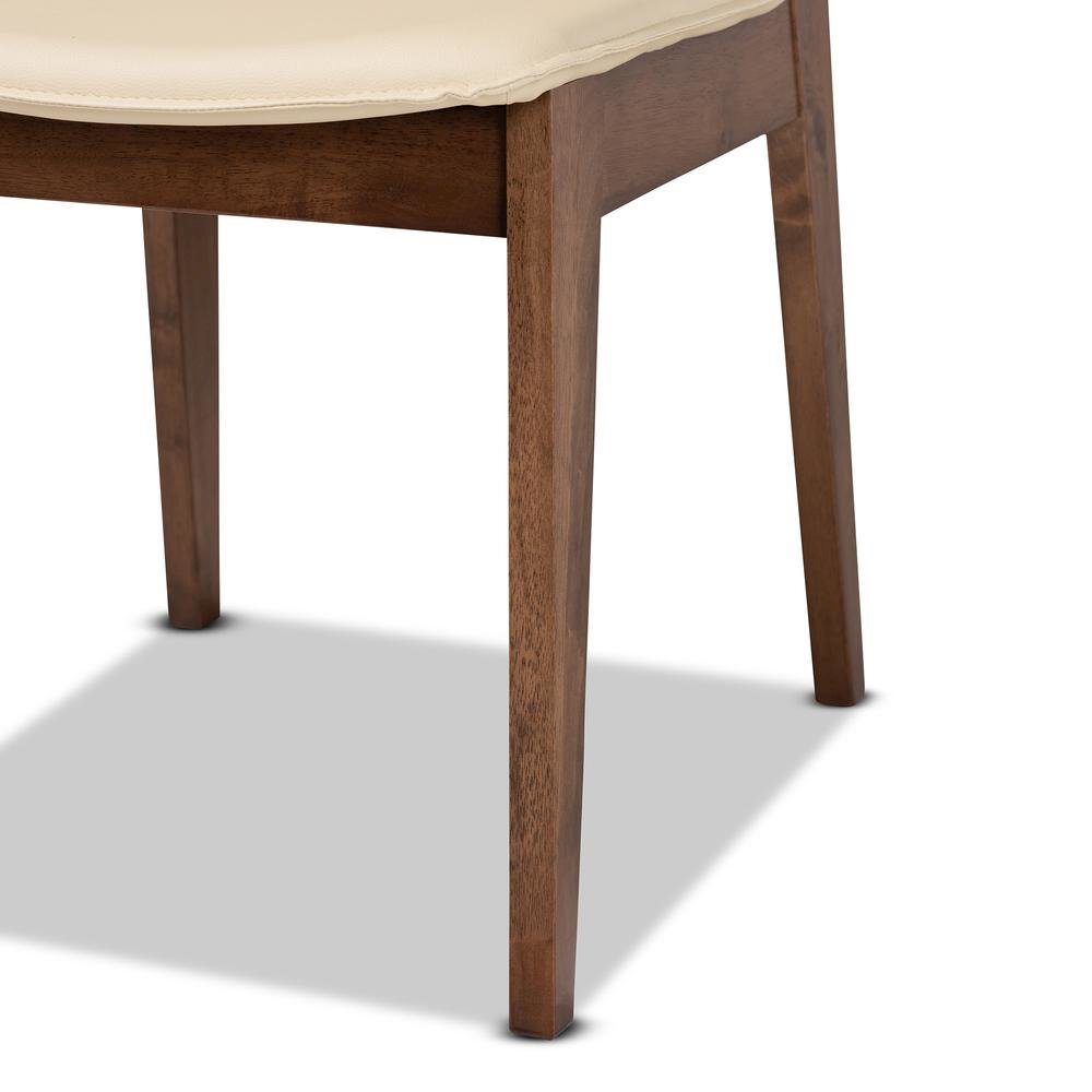 Leather Upholstered and Walnut Brown Finished Wood 7-Piece Dining Set