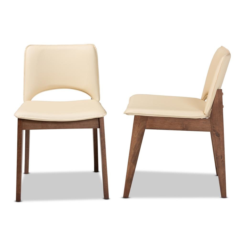 Leather Upholstered and Walnut Brown Finished Wood 2-Piece Dining Chair Set