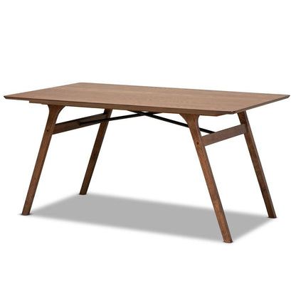 Mid-Century Modern Grey Imitation Leather, Walnut Brown Wood 7-Piece Dining Set