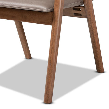 Mid-Century Modern Grey Imitation Leather, Walnut Brown Wood 7-Piece Dining Set