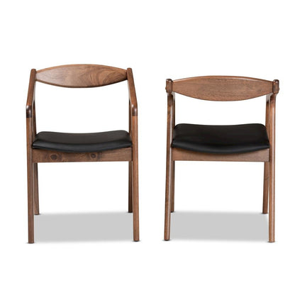 Leather Upholstered and Walnut Brown Finished Wood 2-Piece Dining Chair Set