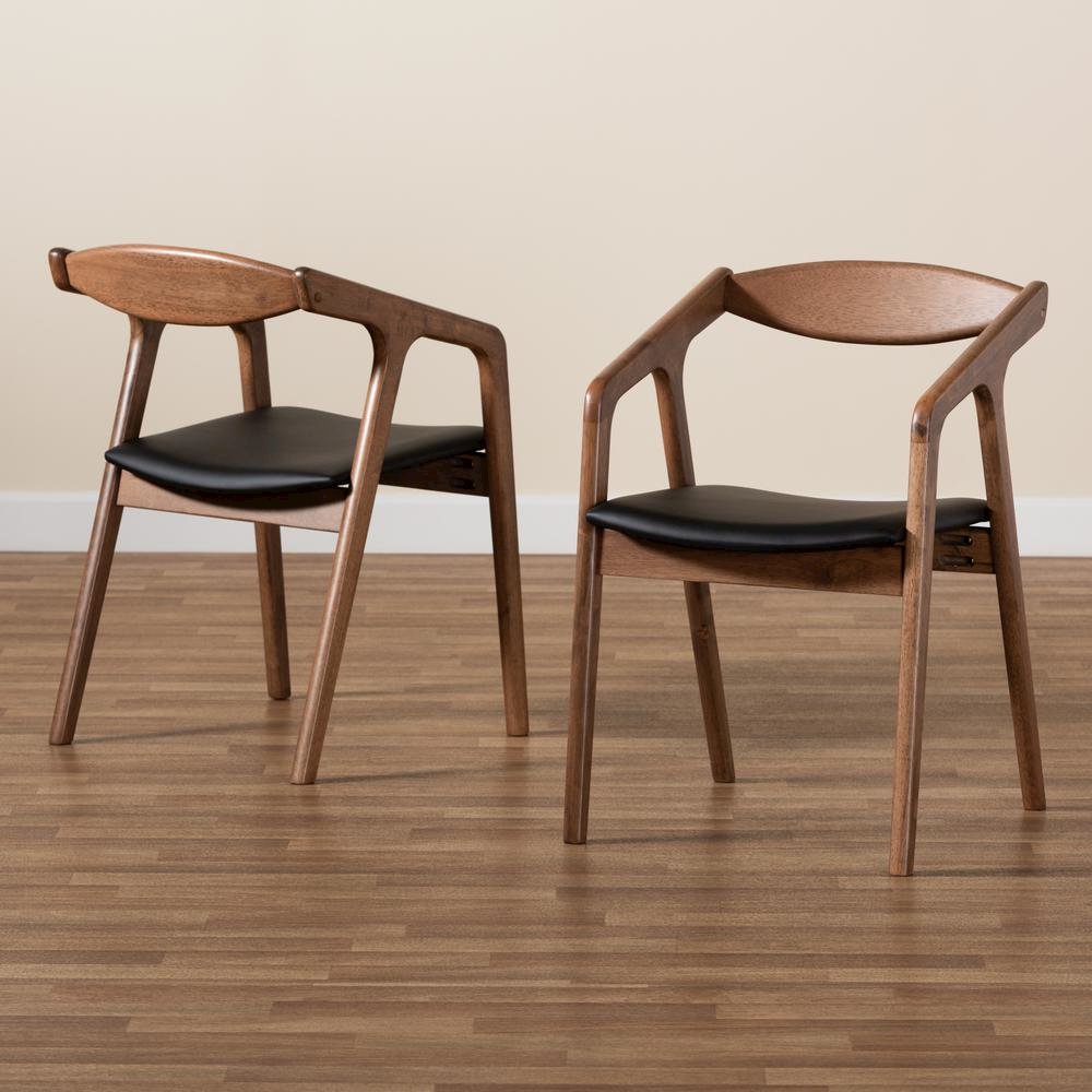 Leather Upholstered and Walnut Brown Finished Wood 2-Piece Dining Chair Set