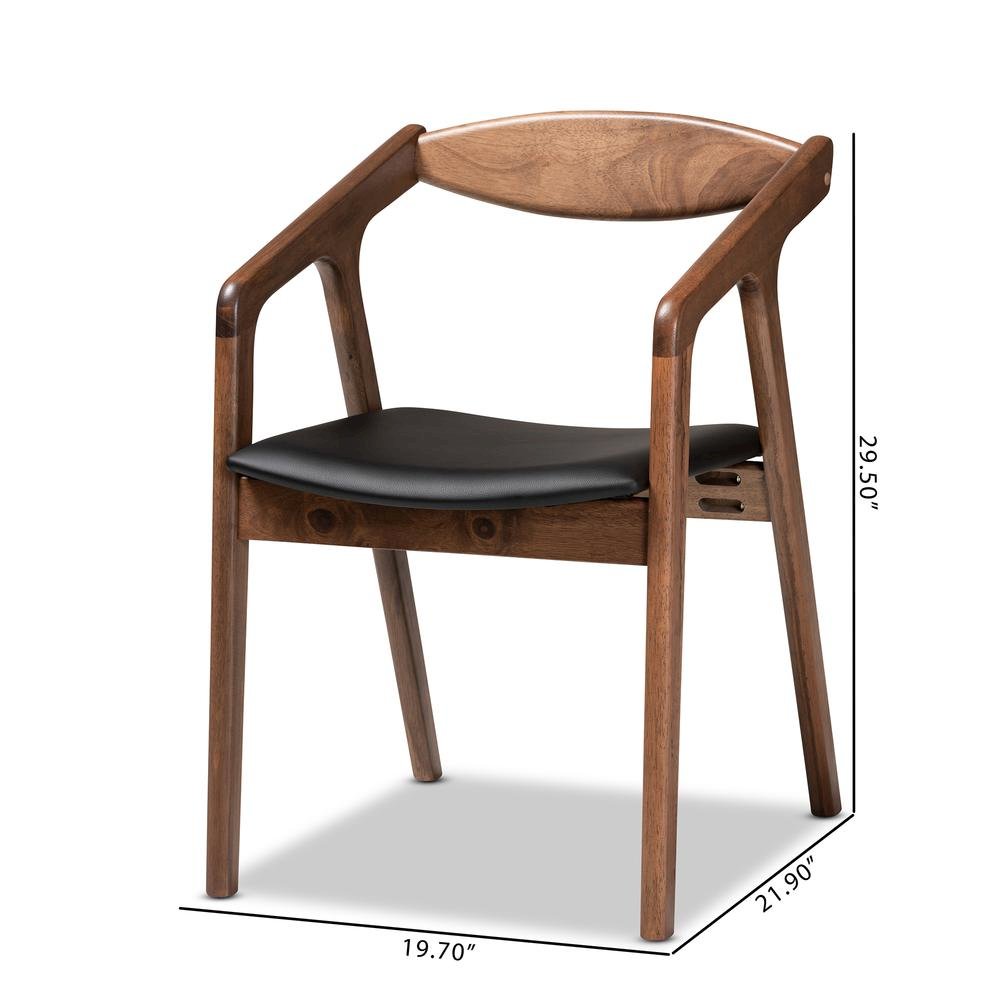 Leather Upholstered and Walnut Brown Finished Wood 2-Piece Dining Chair Set