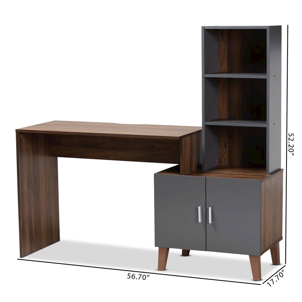 Two-Tone Walnut Brown and Dark Grey Finished Wood Storage Desk with Shelves