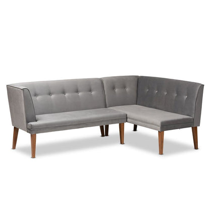 Walnut Brown Finished Wood 2-Piece Dining Nook Banquette Set