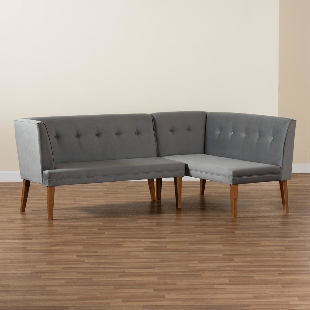 Walnut Brown Finished Wood 2-Piece Dining Nook Banquette Set