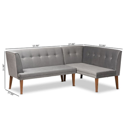 Walnut Brown Finished Wood 2-Piece Dining Nook Banquette Set