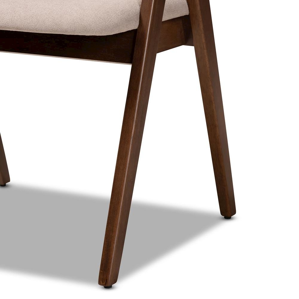 Beige Fabric Upholstered and Walnut Brown Finished Wood 2-Piece Dining Chair Set
