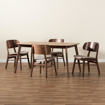 Beige Fabric Upholstered and Walnut Brown Finished Wood 5-Piece Dining Set