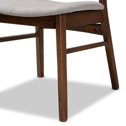 Grey Fabric Upholstered and Walnut Brown Finished Wood 5-Piece Dining Set