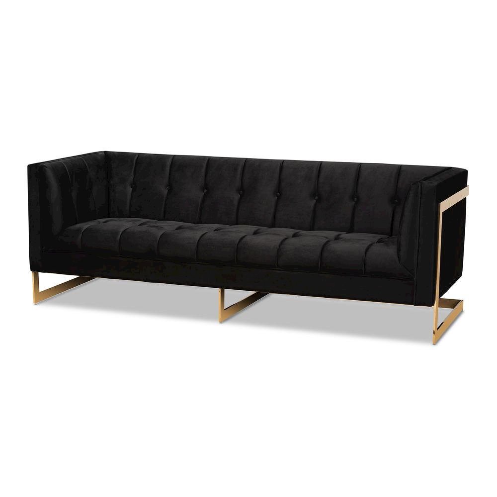 Button Tufted Sofa with Gold-Tone Frame