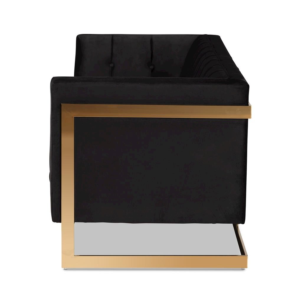 Button Tufted Sofa with Gold-Tone Frame