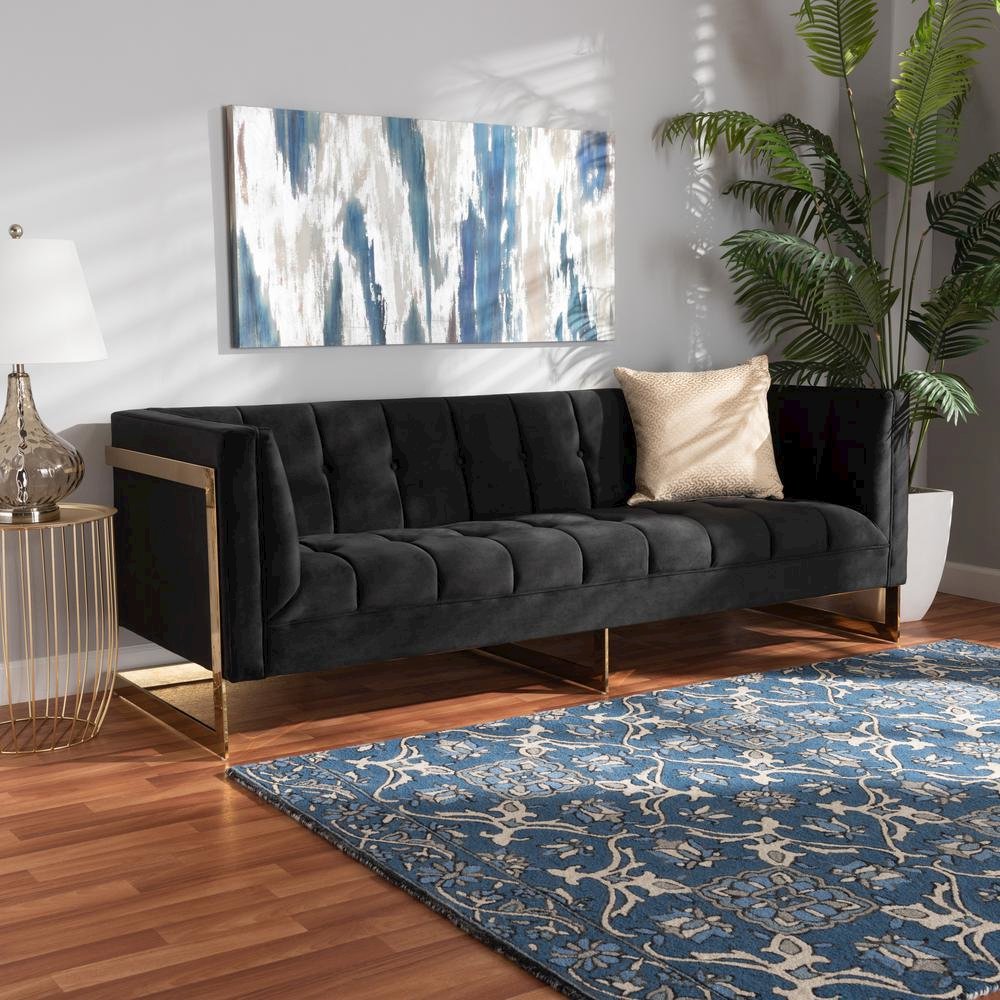 Button Tufted Sofa with Gold-Tone Frame