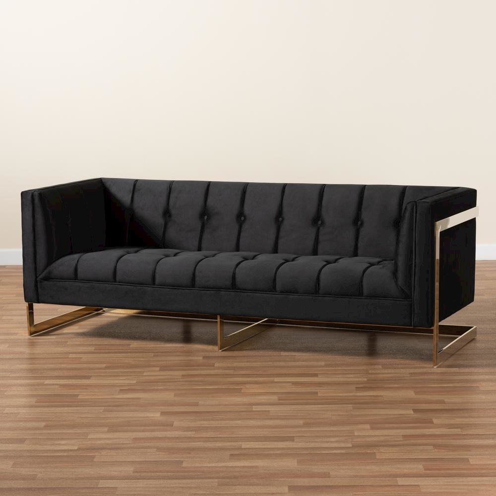 Button Tufted Sofa with Gold-Tone Frame
