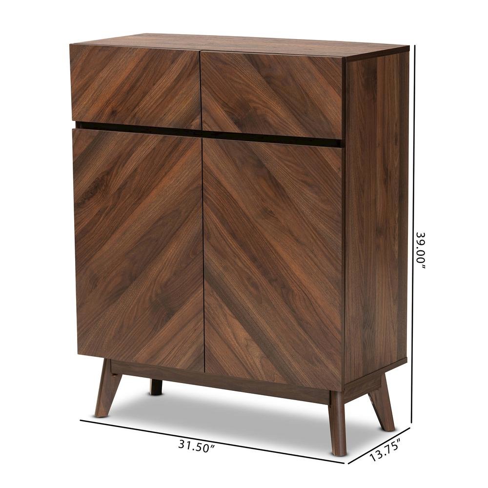 Baxton Studio Hartman Mid-Century Modern Walnut Brown Finished Wood Shoe Cabinet