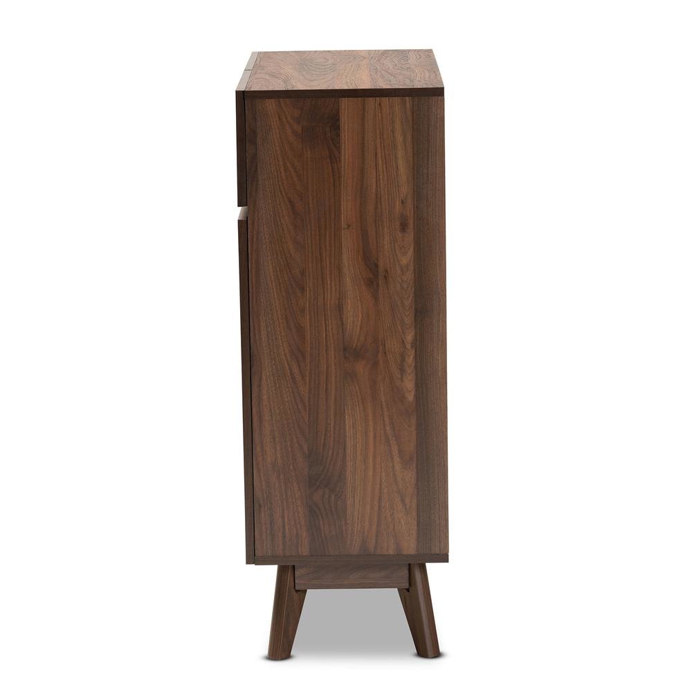 Baxton Studio Hartman Mid-Century Modern Walnut Brown Finished Wood Shoe Cabinet