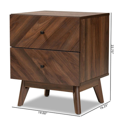 Hartman Mid-Century Modern Walnut Brown Finished Wood 2-Drawer Nightstand