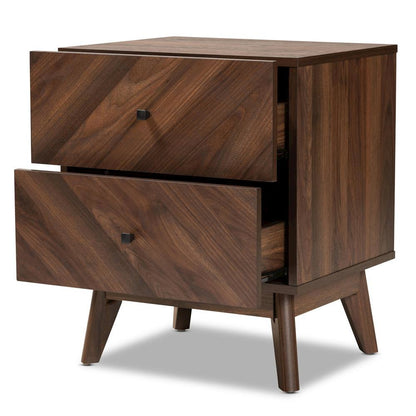 Hartman Mid-Century Modern Walnut Brown Finished Wood 2-Drawer Nightstand