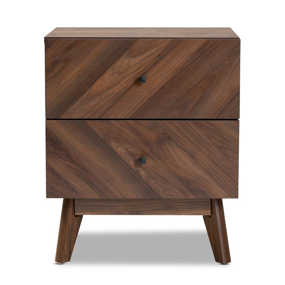 Hartman Mid-Century Modern Walnut Brown Finished Wood 2-Drawer Nightstand