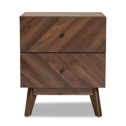 Hartman Mid-Century Modern Walnut Brown Finished Wood 2-Drawer Nightstand