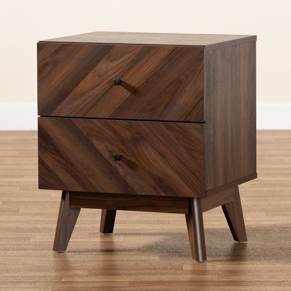 Hartman Mid-Century Modern Walnut Brown Finished Wood 2-Drawer Nightstand