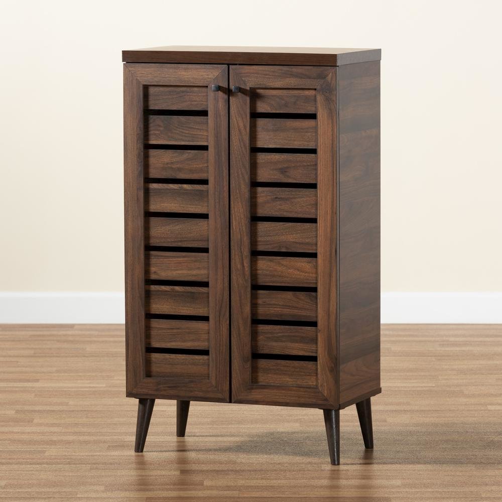 Walnut Brown Finished Wood 2-Door Shoe Storage Cabinet
