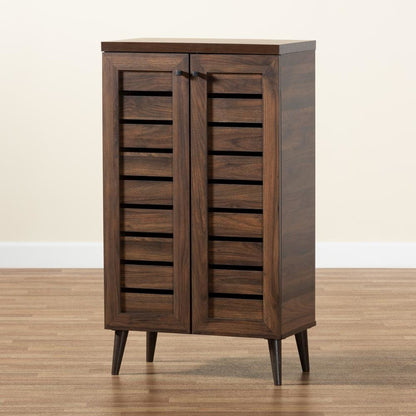 Walnut Brown Finished Wood 2-Door Shoe Storage Cabinet