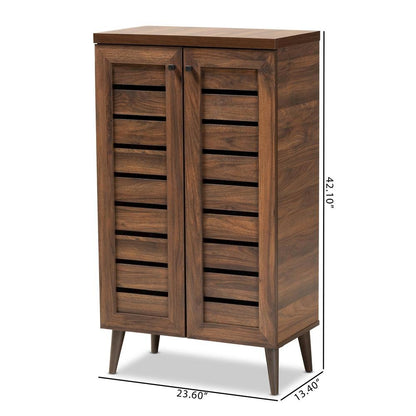 Walnut Brown Finished Wood 2-Door Shoe Storage Cabinet