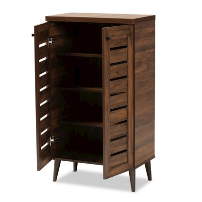 Walnut Brown Finished Wood 2-Door Shoe Storage Cabinet