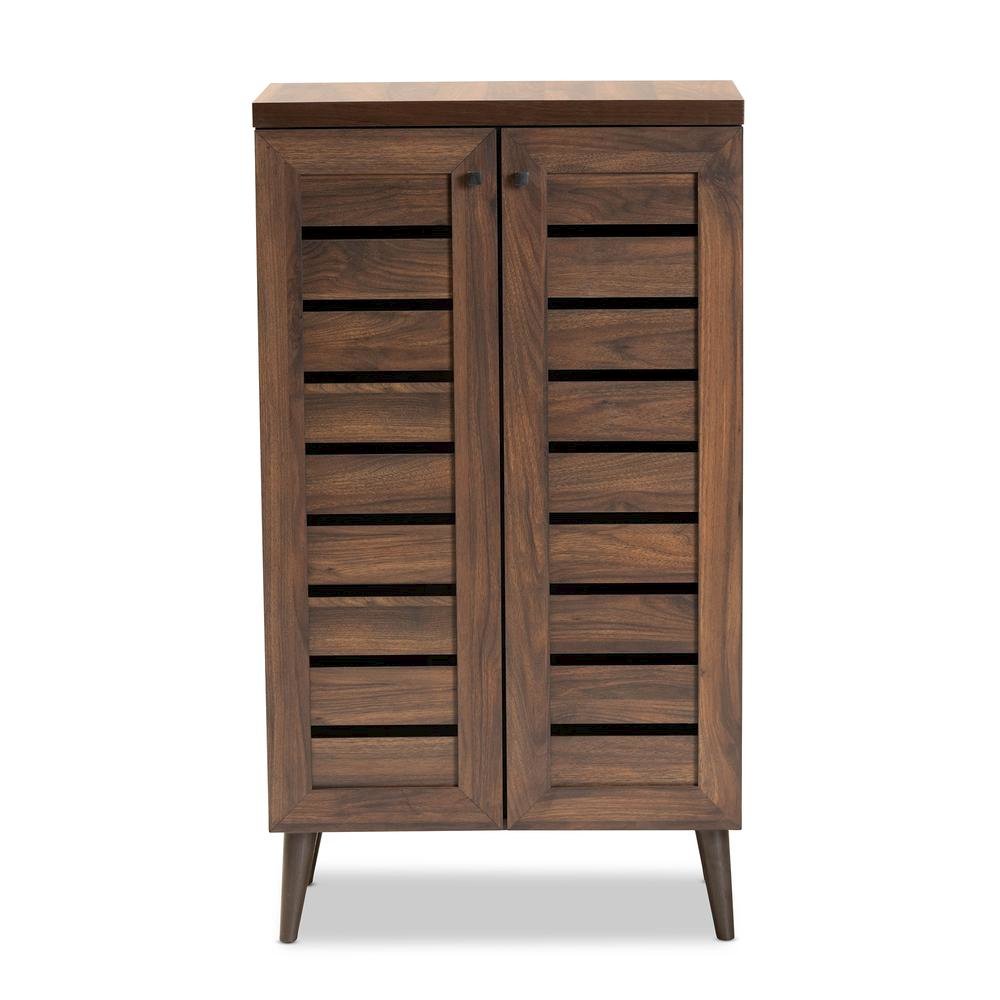 Walnut Brown Finished Wood 2-Door Shoe Storage Cabinet