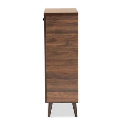 Walnut Brown Finished Wood 2-Door Shoe Storage Cabinet
