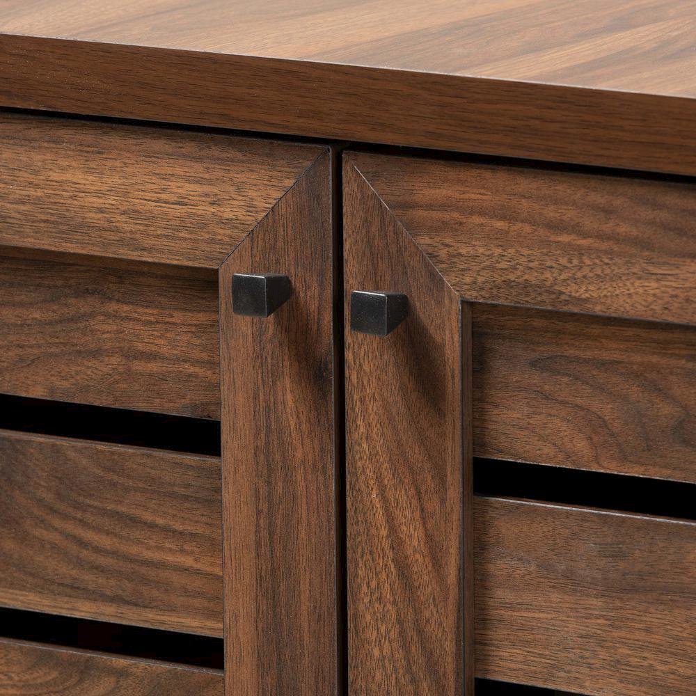 Walnut Brown Finished Wood 2-Door Shoe Storage Cabinet