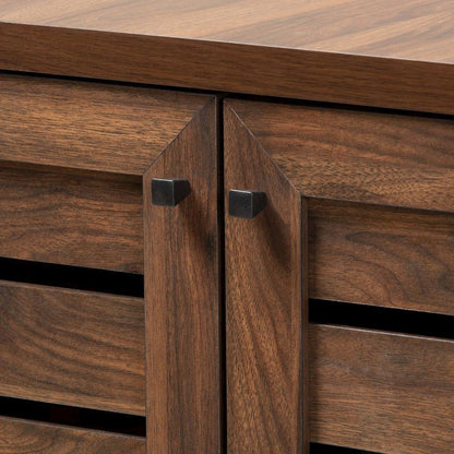 Walnut Brown Finished Wood 2-Door Shoe Storage Cabinet