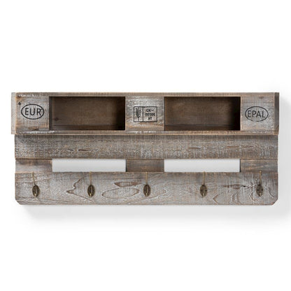 Rustic Whitewashed Grey Oak Finished Wood Wall Mounted Coat Rack with Shelves