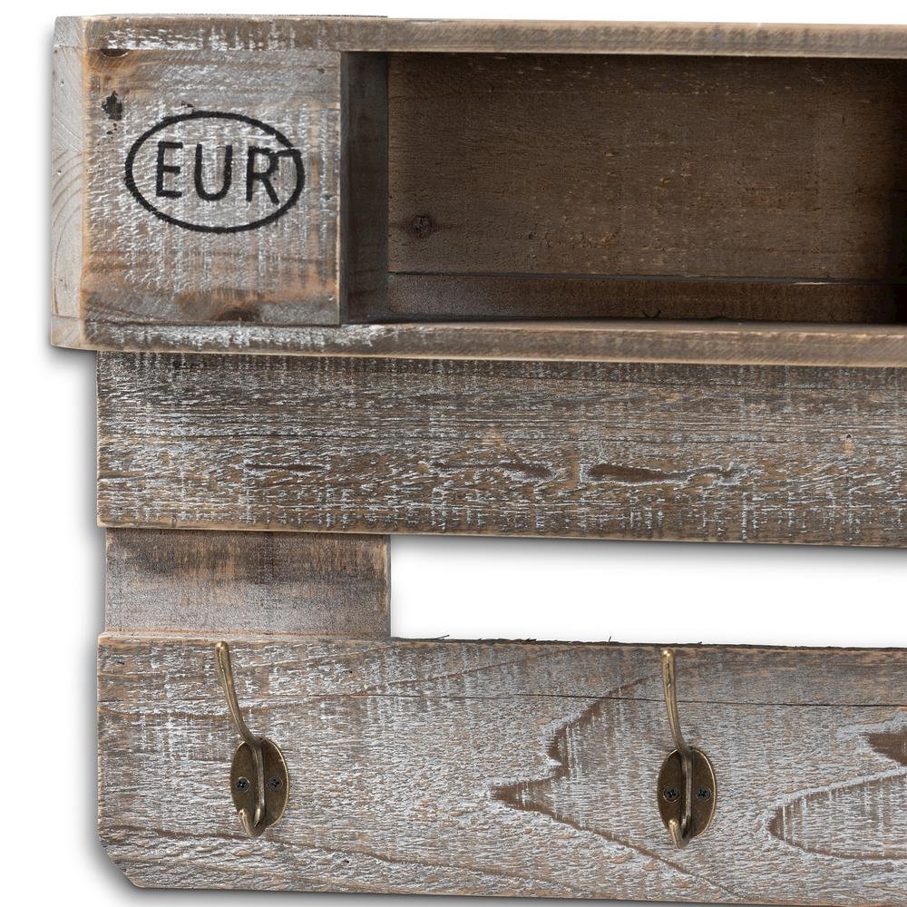 Rustic Whitewashed Grey Oak Finished Wood Wall Mounted Coat Rack with Shelves