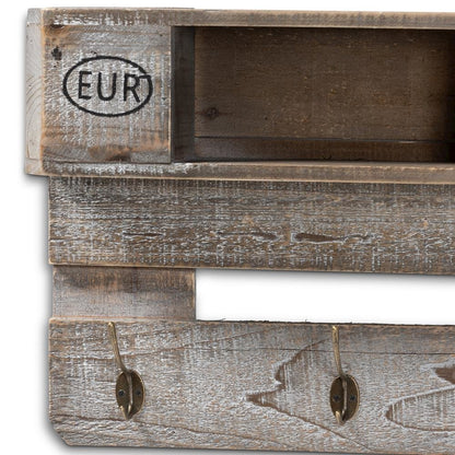 Rustic Whitewashed Grey Oak Finished Wood Wall Mounted Coat Rack with Shelves