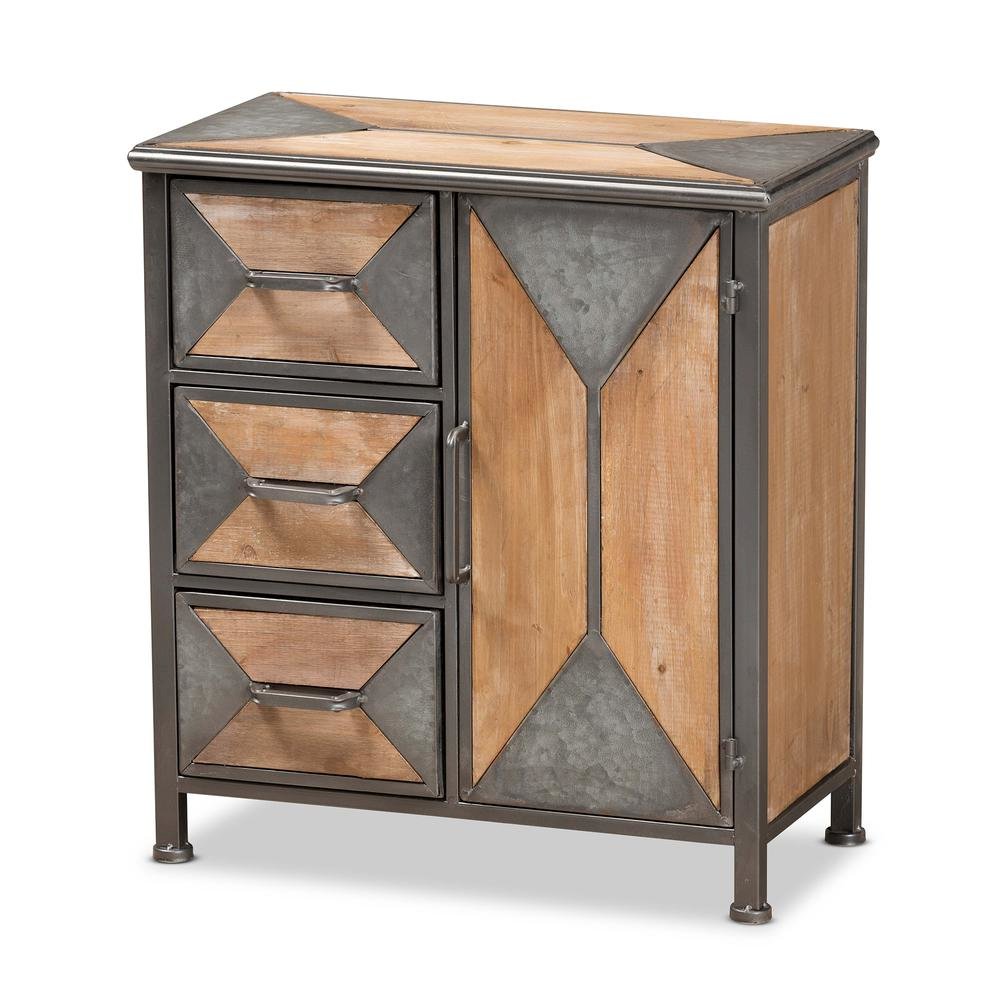 Whitewashed Oak Brown Finished Wood 3-Drawer Accent Storage Cabinet