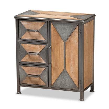 Whitewashed Oak Brown Finished Wood 3-Drawer Accent Storage Cabinet