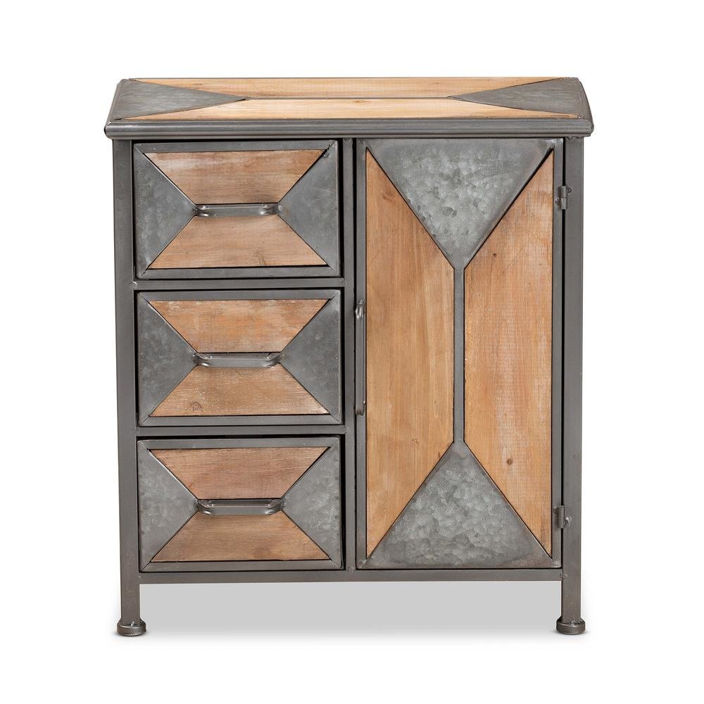 Whitewashed Oak Brown Finished Wood 3-Drawer Accent Storage Cabinet