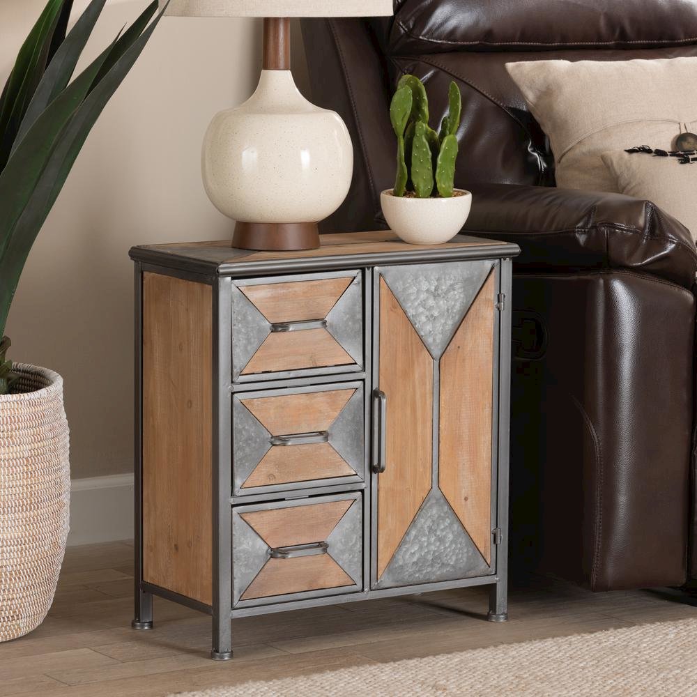 Whitewashed Oak Brown Finished Wood 3-Drawer Accent Storage Cabinet