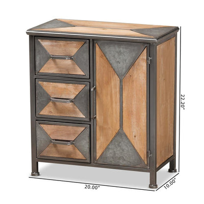 Whitewashed Oak Brown Finished Wood 3-Drawer Accent Storage Cabinet