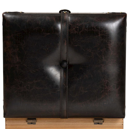 Dark Brown PU Leather Upholstered and Oak Finished Wood Small Storage Ottoman