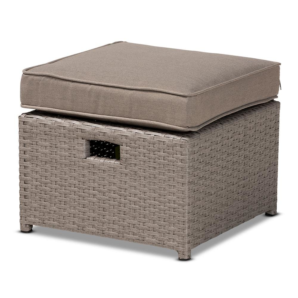 Grey Fabric Upholstered and Grey Finished Synthetic Rattan 6-Piece Patio Set