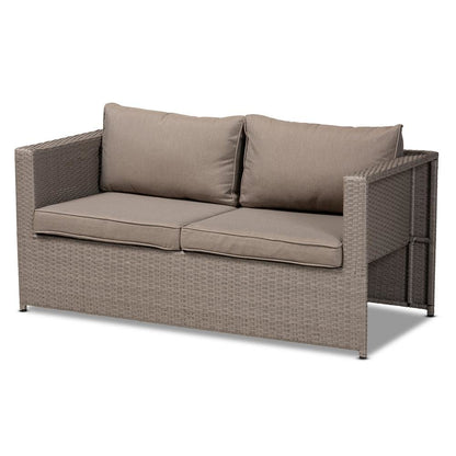 Grey Fabric Upholstered and Grey Finished Synthetic Rattan 6-Piece Patio Set