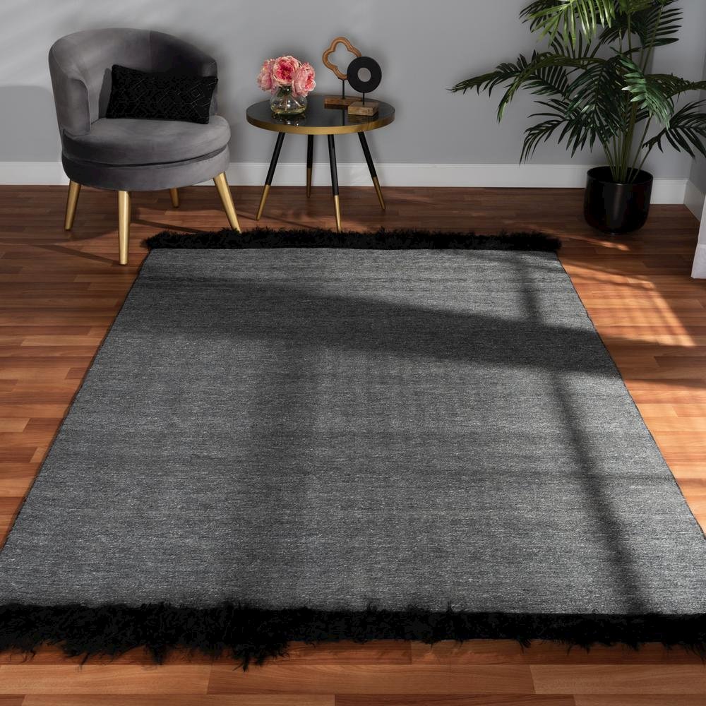 Dark Grey and Black Handwoven Wool Blend Area Rug