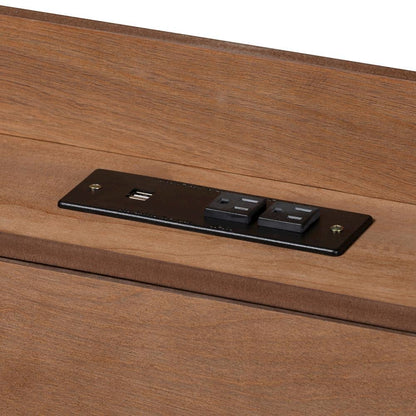 Walnut Brown Finished Wood Full Size Platform Bed with Charging Station