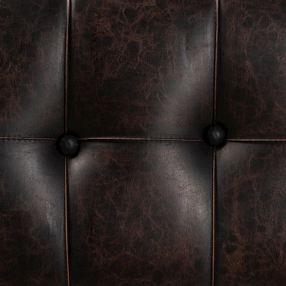 Leather Upholstered and Oak Brown Finished Wood Storage Ottoman
