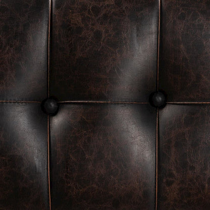 Leather Upholstered and Oak Brown Finished Wood Storage Ottoman